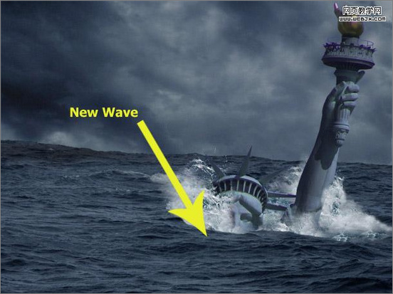 Photoshop合成教程:自由女神破碎掉大海
