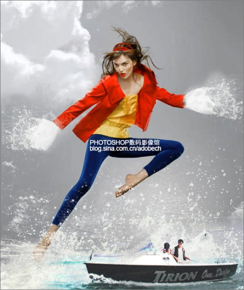 Photoshop合成教程：美女海上踏浪效果