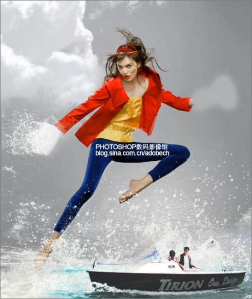 Photoshop合成教程：美女海上踏浪效果
