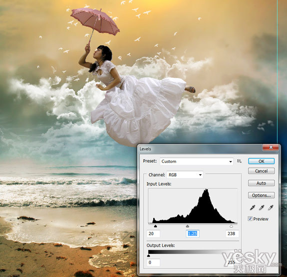 Photoshop合成教程 飞在海面云端的梦幻女孩