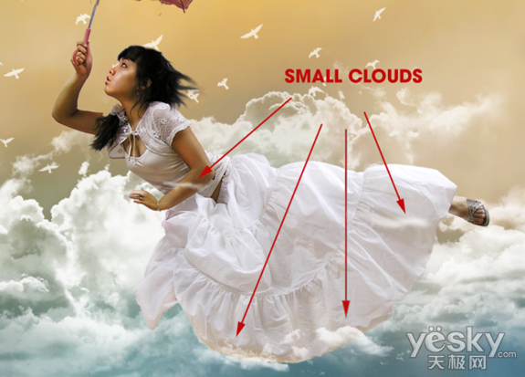 Photoshop合成教程 飞在海面云端的梦幻女孩
