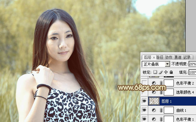 Photoshop照片后期教程 打造韩系暖褐色草地美女图片