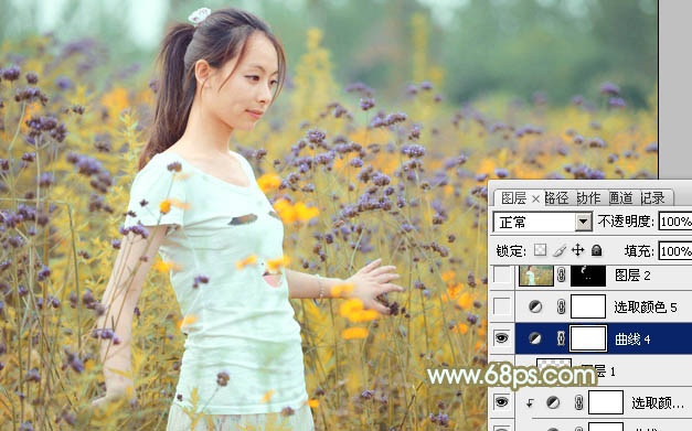 Photoshop照片后期教程 调出清新粉黄色外景美女图片 图36