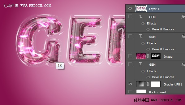 PS文字特效教程 快速制作粉色透明宝石质感立体字 图13