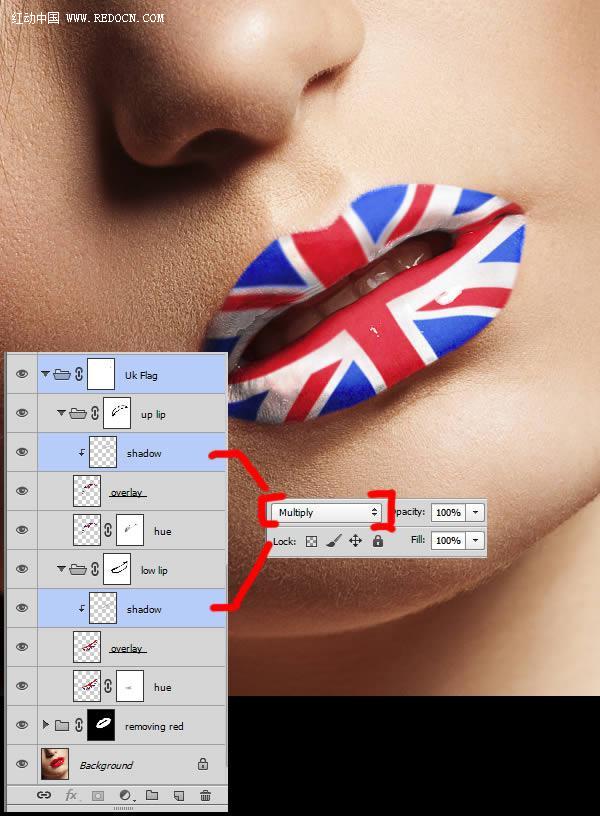 Photoshop后期处理教程 为美女嘴唇添加个性国旗彩绘效果 图9