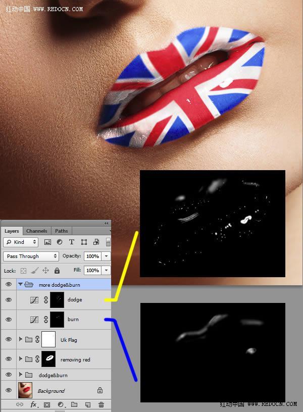 Photoshop后期处理教程 为美女嘴唇添加个性国旗彩绘效果 图12