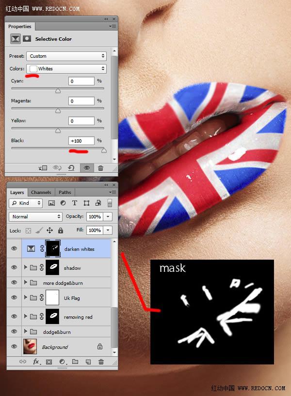 Photoshop后期处理教程 为美女嘴唇添加个性国旗彩绘效果 图14