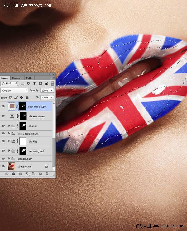 Photoshop后期处理教程 为美女嘴唇添加个性国旗彩绘效果 图16