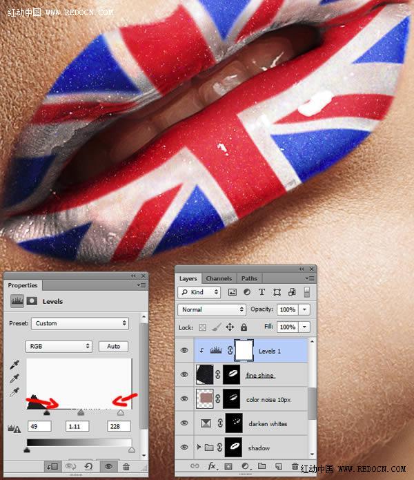 Photoshop后期处理教程 为美女嘴唇添加个性国旗彩绘效果 图19