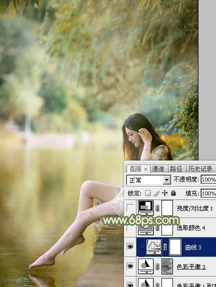Photoshop照片调色教程 打造柔美黄青色外景美女图片 图32