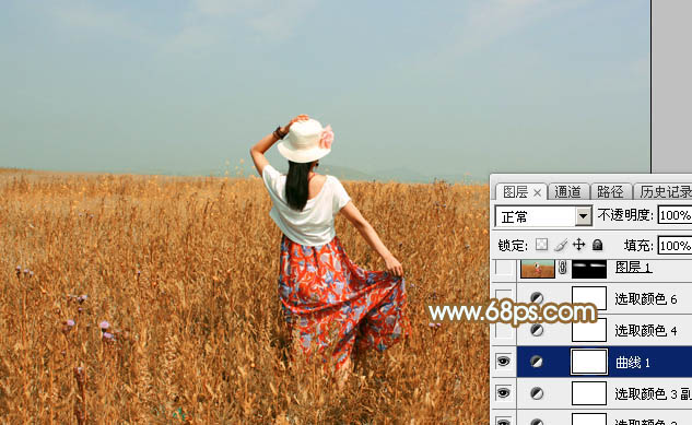 Photoshop后期调色教程 打造秋季青红色金色麦田美女照片 图15