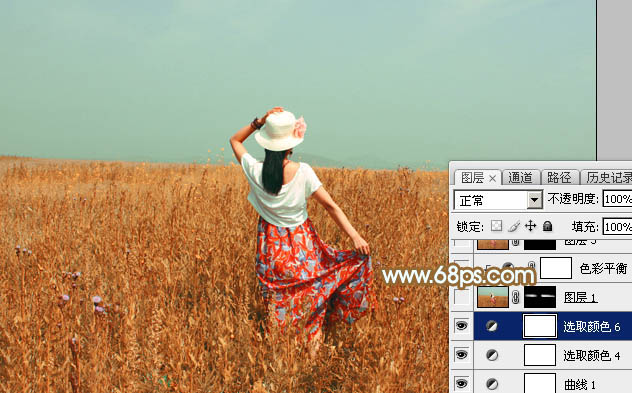 Photoshop后期调色教程 打造秋季青红色金色麦田美女照片 图26