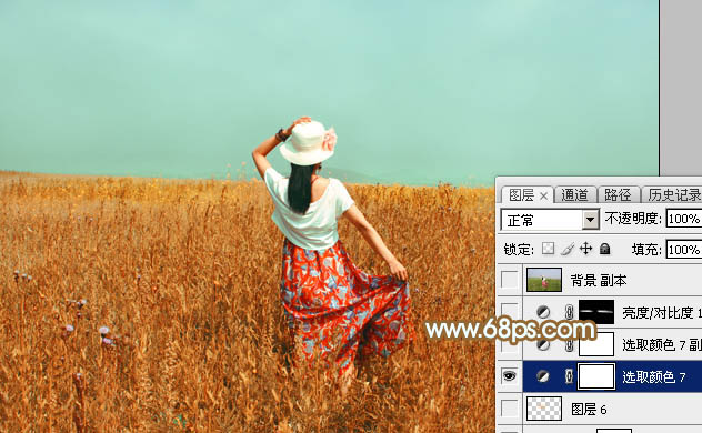 Photoshop后期调色教程 打造秋季青红色金色麦田美女照片 图29