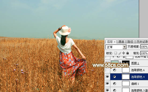 Photoshop后期调色教程 打造秋季青红色金色麦田美女照片 图20