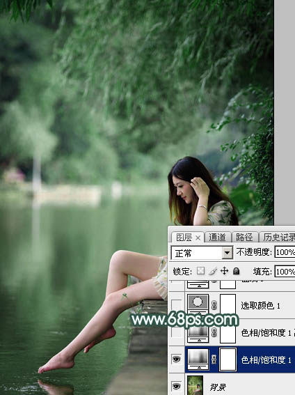 Photoshop打造梦幻青色调水边美女照片 图3
