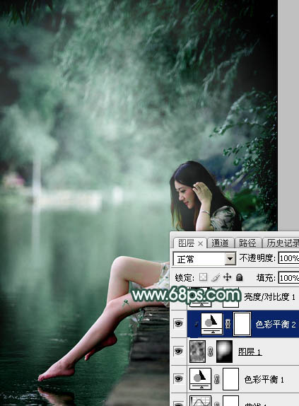 Photoshop打造梦幻青色调水边美女照片 图18