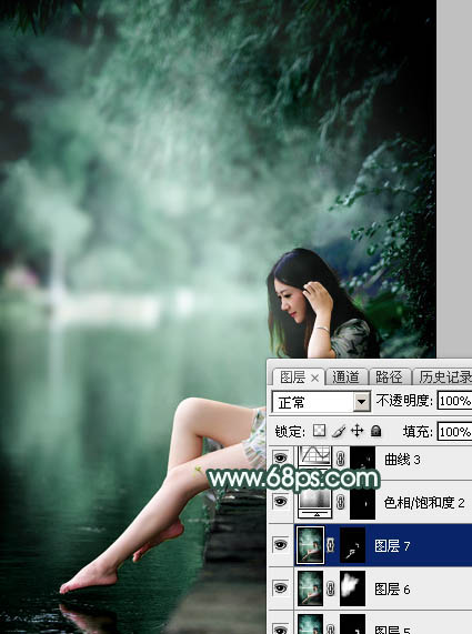 Photoshop打造梦幻青色调水边美女照片 图36