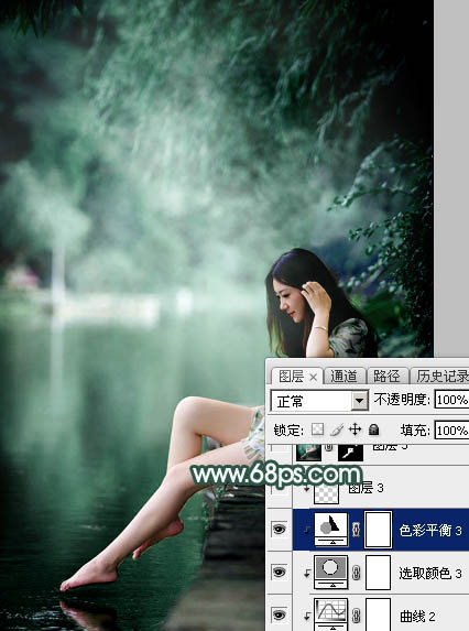 Photoshop打造梦幻青色调水边美女照片 图35