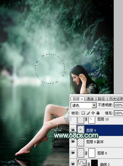 Photoshop打造梦幻青色调水边美女照片 图37