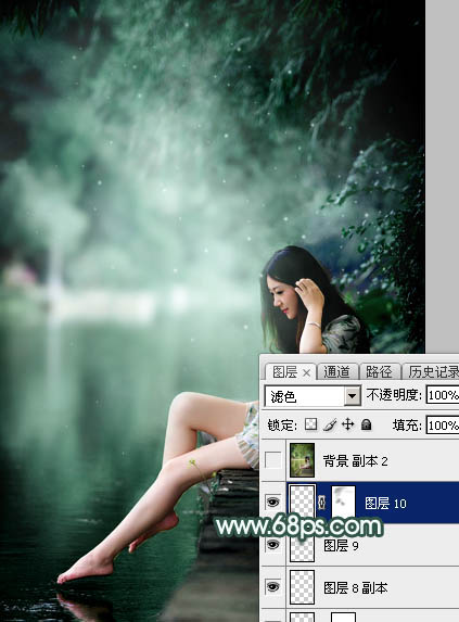 Photoshop打造梦幻青色调水边美女照片 图38
