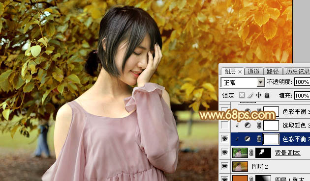 Photoshop打造晨曦阳光色公园美女图片 图24