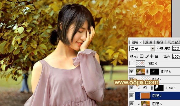 Photoshop打造晨曦阳光色公园美女图片 图31