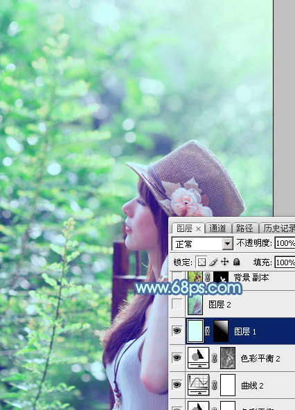 PS图片后期处理教程 调出清新淡调蓝绿色外景人物照片 图33