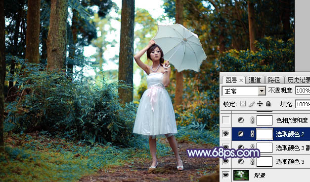 Photoshop影楼后期教程：打造透射阳光色树林美女照片 图8