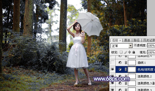 Photoshop影楼后期教程：打造透射阳光色树林美女照片 图13