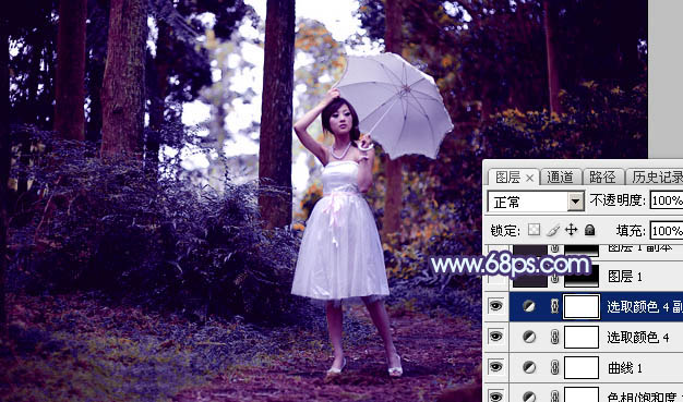 Photoshop影楼后期教程：打造透射阳光色树林美女照片 图24
