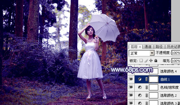 Photoshop影楼后期教程：打造透射阳光色树林美女照片 图18