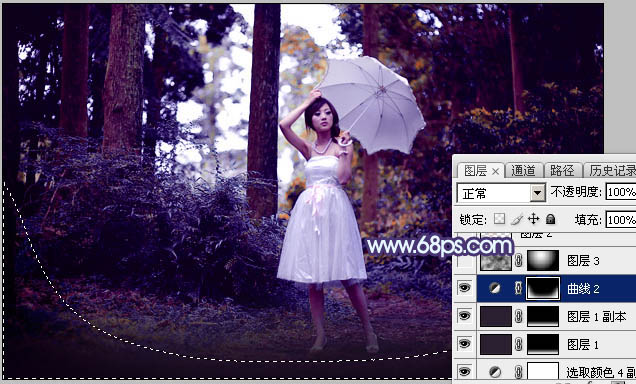 Photoshop影楼后期教程：打造透射阳光色树林美女照片 图27
