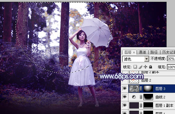 Photoshop影楼后期教程：打造透射阳光色树林美女照片 图28
