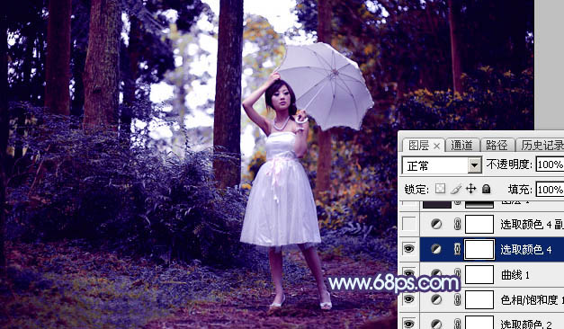 Photoshop影楼后期教程：打造透射阳光色树林美女照片 图23
