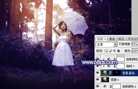 Photoshop影楼后期教程：打造透射阳光色树林美女照片 图39