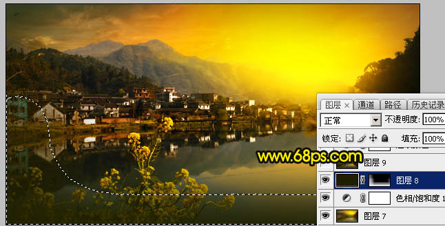 Photoshop打造暗调霞光色水边古镇图片后期教程 图38