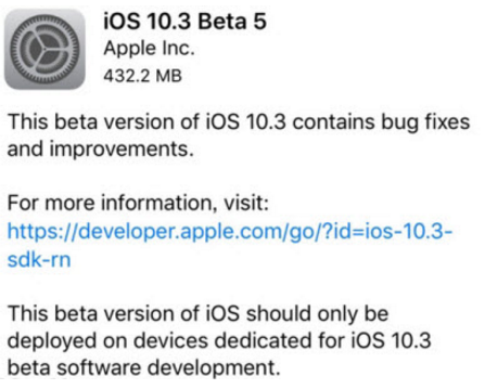 iOS10.3 Beta5 描述文件(iOS10.4 Beta5升级补丁) 最新版