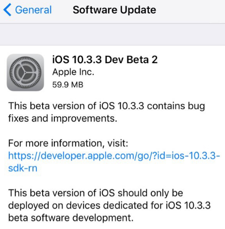 苹果iOS10.3.3 Beta2固件iPhone7/7plus 开发者预览版