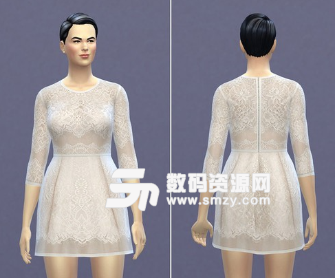 模拟人生4女性白蕾丝优雅连衣裙MOD