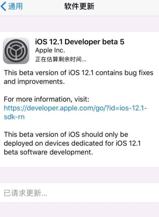 苹果iOS12.1beta5开发者预览版推送