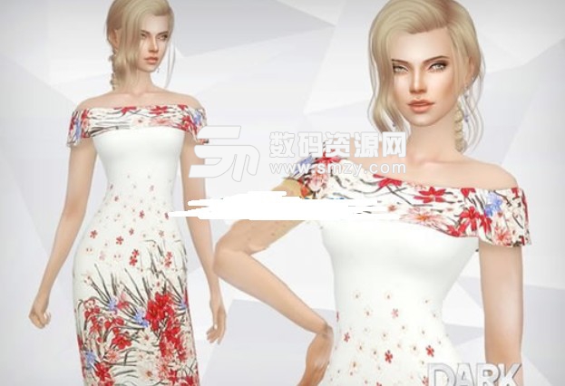 模拟人生4白色印花连衣裙MOD