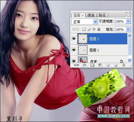 Photoshop教程：图片切割合成猕猴桃美女