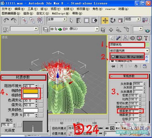 3DS MAX教程:毛发修改器制作逼真仙人球