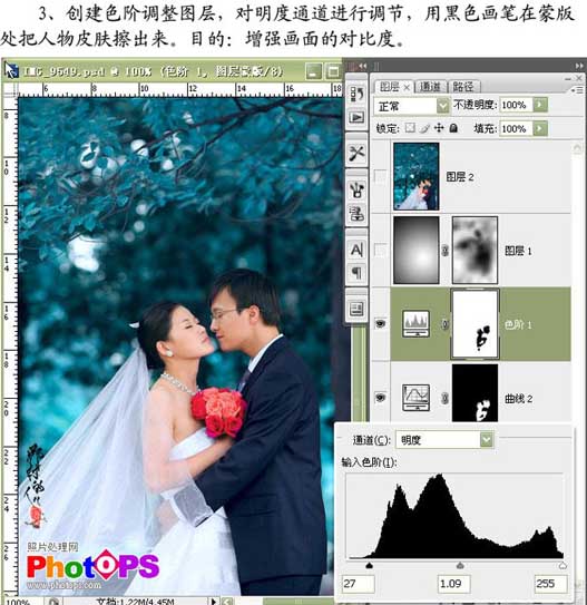 Photoshop調出婚片的穩重深藍色