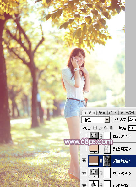 Photoshop调色教程 打造淡色蓝黄色公园美女图片 图24