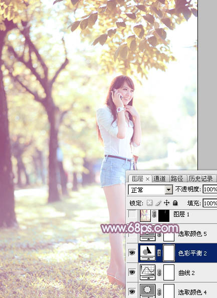 Photoshop调色教程 打造淡色蓝黄色公园美女图片 图36