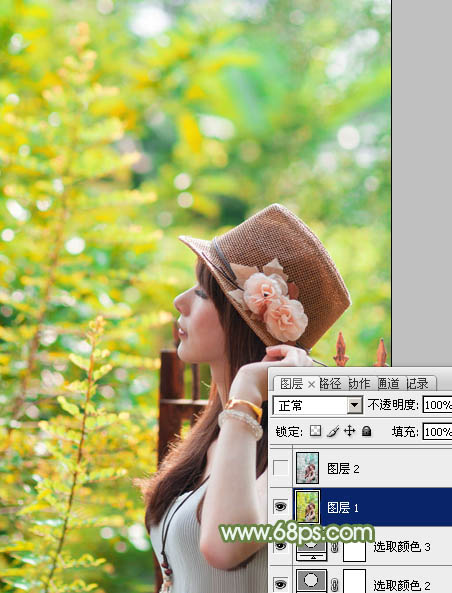 photoshop照片调色教程 打造淡绿色外景美女图片