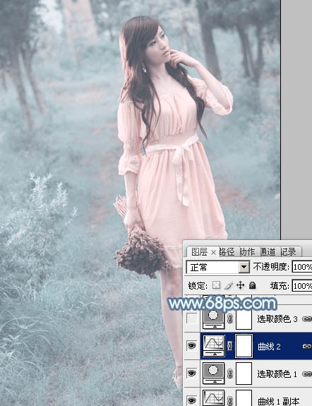 Photoshop照片调色教程 打造淡青色外景美女图片