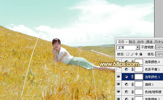 Photoshop调色教程 打造清新青黄色的外景美女照片 图18