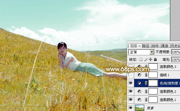 Photoshop调色教程 打造清新青黄色的外景美女照片 图11